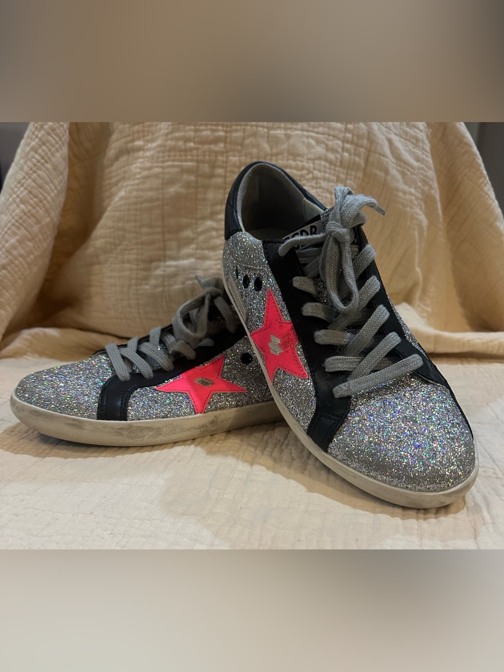 Golden Goose Super Star Silver and Neon pink Glitter Sneakers